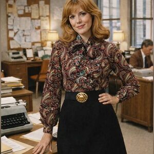 VTG Ship ‘n Shore Red Black Paisley Print Bow Tie Blouse, Size 8, Dark Academia